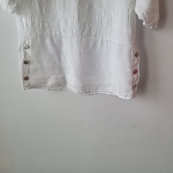 lungo l'arno women's 100% linen embedary top size s roll-tab sleeve clean girl - Picture 4 of 9